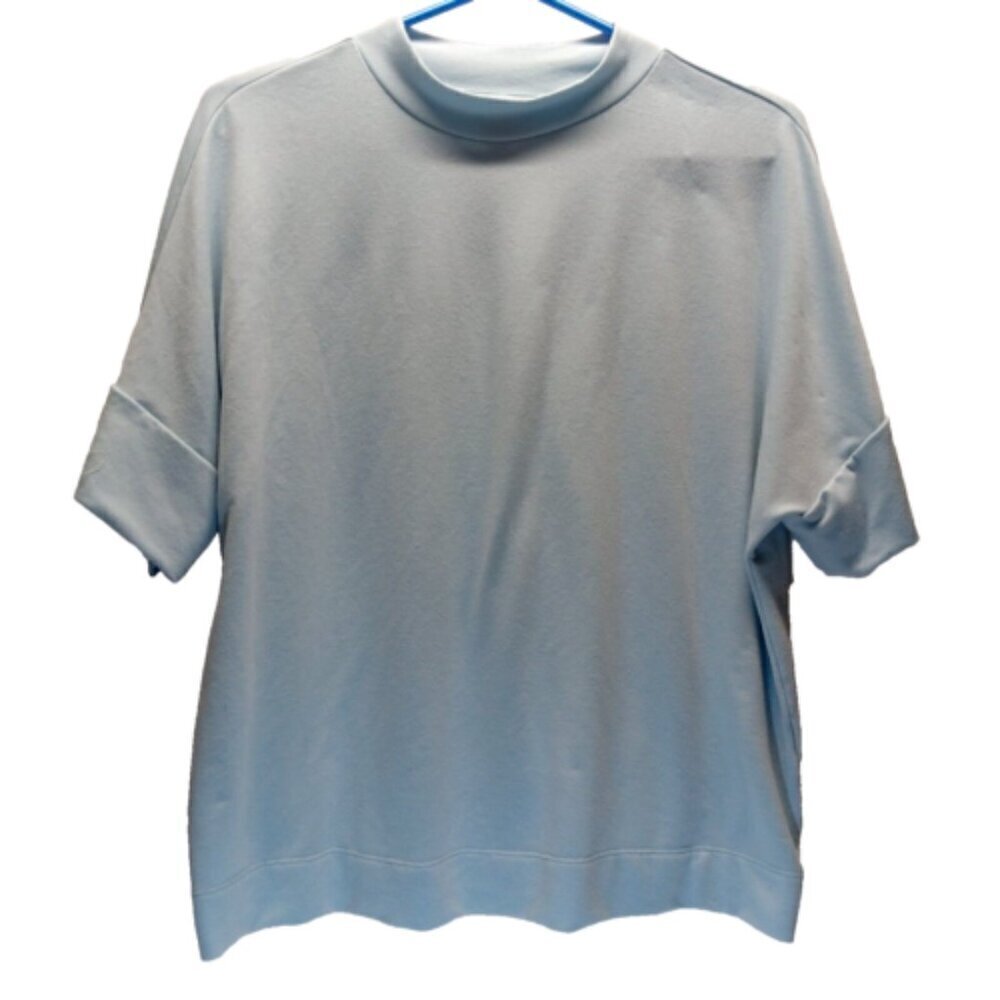 Banana Republic Ladies Medium Over Sized Mock Neck Banded Hem Tee Light Blue GUC